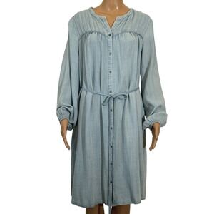 Daniel Rainn Chambray dress Light Blue Tie Waist Button Front Long Sleeve 1X